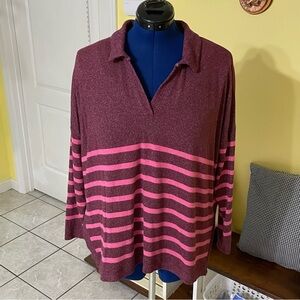 Maurices Oversized Burgundy Striped Top